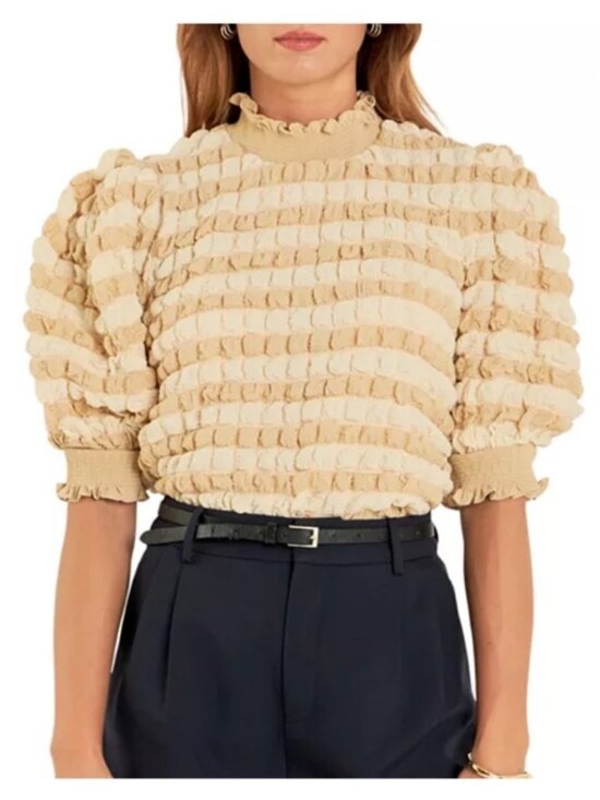 Anthropologie English Factory Tops - Anthropologie English Factory Women's Top Textured Mock Neck Short Sleeve Blouse